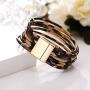 Neckcely 2Pcs Leopard Print Multilayer Leather Wrap Wide Bracelets Handmade Wristband Braided Rope with Magnetic Buckle Jewelry for Women Girls