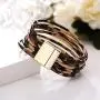 Neckcely 2Pcs Leopard Print Multilayer Leather Wrap Wide Bracelets Handmade Wristband Braided Rope with Magnetic Buckle Jewelry for Women Girls