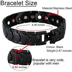 N+NITROLUBE Magnetic Bracelet for Men Stainless Steel Bracelets Therapy Energy Magnet Arthritis Jewelry (Black, 8.26 inches)