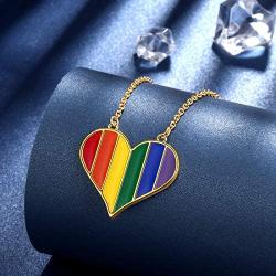 beautlace Customized LGBT Necklaces 18K Gold Plated Rainbow Love Heart Triangle Pendant Gay Lesbian Pride Jewelry for Men and Women