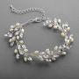 Mariell Bridal and Wedding Silver Bracelet with Crystal Gems and Freshwater Pearls, Fits 7'' to 8 ½'' Wrist