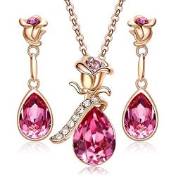 CDE Jewelry Sets for Women Rose Gold Jewelry Embellished with Crystal from Austria Mothers Day Jewelry Gifts Necklace and Earrings Set for Mom Wife