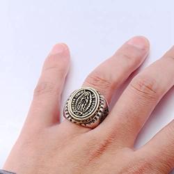 Mens Cool Stainless Steel Rings Vintage Blessed Virgin Mary Carved Christian Religious Signet Band Ring Size 7-13