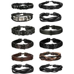 Jstyle 12Pcs Braided Leather Bracelet for Men Women Cuff Wrap Bracelet Wristbands Adjustable