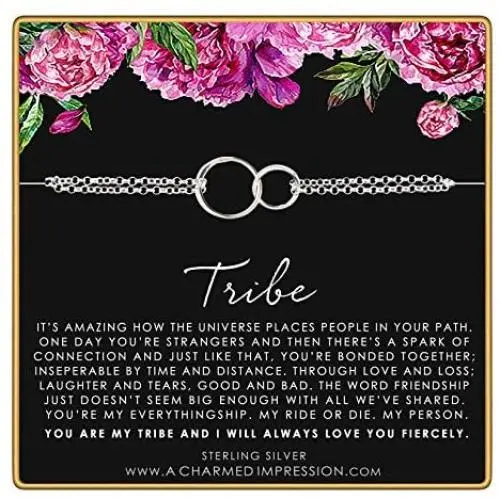 A Charmed Impression Tribe Friendship Bracelet • Sterling Silver Jewelry • Two Connected Circles • Friends Forever • Soul Sister Gift Bracelet • Birthday Gifts for Women • Friendship Jewelry
