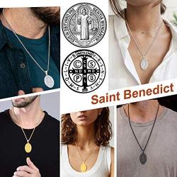 ChainsPro St. Benedict Necklace for Men, Catholic Medallion Pendant with Chain, Prayer Jewelry Gift, 18K Gold Plated/Stainless Steel (Send Gift Box)