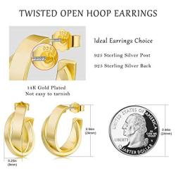 Open Hoop Earrings 14K Gold Plated Half Split Stud Hoop Earrings 925 Sterling Silver Post Hypoallergenic Jewelry Gifts for Women and Girls