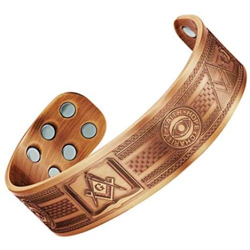 MasonicMan Masonic Pure Copper Magnetic Bracelet Bangle in Gift Pouch