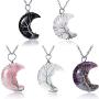 Hicarer 5 Pieces Tree Life Crescent Moon Necklace Copper Wire Wrap Natural Gemstones Healing Crystal Pendant Necklace Natural Gemstone Quartz Jewelry for Women Girls