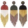 Christmas Gifts ALLEN DANMI Jewelry Dangle Earrings Ethnic Bohemia Style Handmade Colorized Seed Beads Waterfall Shape Statement Drop Earrings Shining Luxury Gift for Women. (Green)
