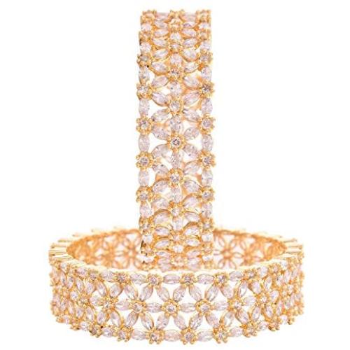Ratnavali Jewels CZ Zirconia Gold Tone Marquise Diamond Elegant Bollywood Indian Bangles Kada Jewelry Women Wedding Bride