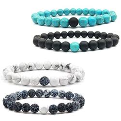 MJartoria Distance Relationship Bracelet Stretch Stone Beads Hers and His Couple Bracelet Energy Healing Stone Crystals Stretch Bracelet for Women Men