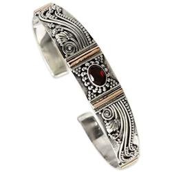 NOVICA Garnet 18k Gold Plated .925 Sterling Silver Cuff Bracelet, Paradise