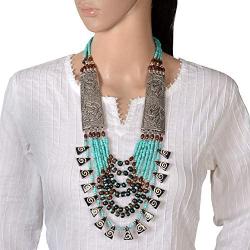 Zephyrr Tibetan Handmade Statement Long Multi Strand Necklace Fashion Mosaic Jewelry for Girls and Women, Wooden Beaded JAN-2235