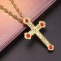 Religious Jesus Crucifix Jeweled Necklace - 18k Gold Plated Jeweled Virgin Mary Pectoral Cross Necklace Zircons Crystals Christian Church Golden Priest Crucifix Orthodox Jewelry Baptism Gift Religious