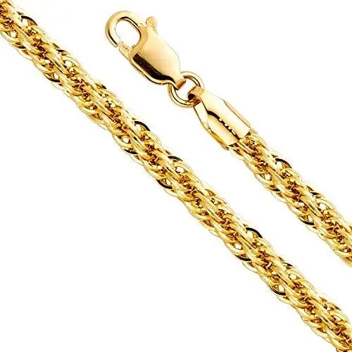 14k REAL Yellow Gold Hollow Mens 4mm Fancy Rope Chain Necklace with Lobster Claw Clasp 14k REAL Yellow Gold Hollow Mens 4mm Fancy Rope Chain Necklace with Lobster Claw Clasp