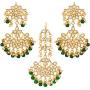 Aheli Traditional Faux Kundan Beaded Maang Tikka Earrings Set Bollywood Ethnic Fashion Jewelry for Women