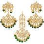 Aheli Traditional Faux Kundan Beaded Maang Tikka Earrings Set Bollywood Ethnic Fashion Jewelry for Women