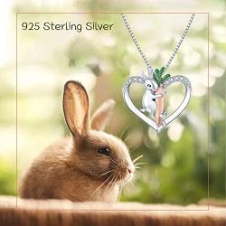 Bunny Necklace for Women 925 Sterling Silver Love Heart Animal Necklaces with CZ Cute Rabbit Pendant Jewelry for Girls Teen.