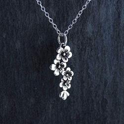 FashionJunkie4Life Sterling Silver Cherry Blossoms Charm Necklace 18'' Chain