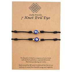 4Pcs Lucky 7 Knots Red String Evil Eye Bracelet Handmade Adjustable Rope Corded Braide Amulet Protection Bracelet for Women Men Boy Girl Good Luck Message Card Friendship Jewelry Gift