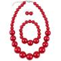 Shineland Simple Large Big Simulated Pearl Statement Necklace Bracelet and Earrings Jewelry Set (Red)