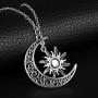 MIXIA Vintage Bronze Crescent Moon and Sun Pendant Necklace Retro Swirl Filigree Unisex Jewelry Gifts