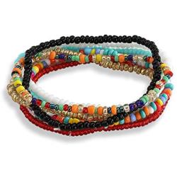 Ingemark Boho Colorful Beaded Stackable Bracelet for Girls Kids Africa Wrist Beads Stretchy Elastic String Beads Wrap Bracelet Anklet Set Collections