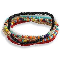 Ingemark Boho Colorful Beaded Stackable Bracelet for Girls Kids Africa Wrist Beads Stretchy Elastic String Beads Wrap Bracelet Anklet Set Collections