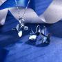 EleQueen 925 Sterling Silver Butterfly Bridal Necklace Leverback Earrings Set Denim Blue Made with Crystals