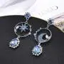 YUNXI Blue star Sun Moon Asymmetrical Crystal Drop Earrings Bohemian Tassel Design Dangle Earring Fashion Retro Stud Earrings for Women Girl Fashion Jewelry