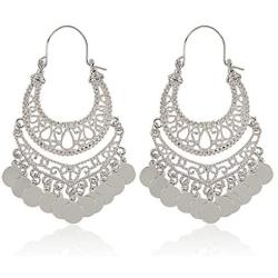 RIAH FASHION Bohemian Chandelier Coin Dangle Earrings - Gypsy Lightweight Filigree Disc Charm Tassel Ethnic Hoops