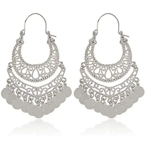 RIAH FASHION Bohemian Chandelier Coin Dangle Earrings - Gypsy Lightweight Filigree Disc Charm Tassel Ethnic Hoops RIAH FASHION Bohemian Chandelier Coin Dangle Earrings - Gypsy Lightweight Filigree Disc Charm Tassel Ethnic Hoops