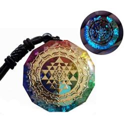 Sinymilk Luminous Glow in The Dark Orgonite Sri Yantra Sacred Geometry Chakra Energy Necklace Meditation Jewelry