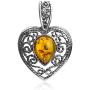 Sterling Silver Amber Heart Necklace 18 Inches