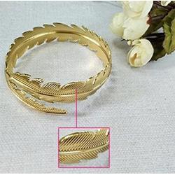 MANZHEN Gold Tone Swirl Leaf Feather Upper Arm Bracelet Armlet Cuff Bangle Armband Adjustable Mothers Day Jewelry Gift