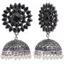 Efulgenz Boho Vintage Antique Ethnic Gypsy Tribal Indian Oxidized Silver Pearl Drop Floral Jhumka Dangle Earrings Jewelry