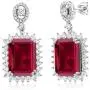 Gem Stone King 925 Sterling Silver Emerald Cut Red Created Ruby Earrings For Women (16.60 Cttw Emerald Cut 14X10MM)