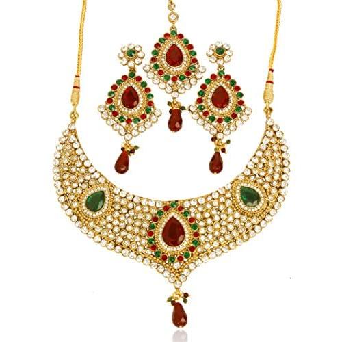Touchstone Indian Bollywood Handcrafted Traditional Royal Mughal Kundan Polki Meenakari Enamel Colorful Wedding Designer Jewelry Long Necklace Set in Gold and Silver Tone for Women.