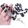 2 Pcs Rosary Bead Cross Catholic Necklace Set（Black and White） with Jesus Crucifix, Multicolor Rose Necklace Jewelry Rosary Beads Catholic Gifts