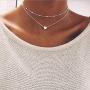 Bmirth Boho Layered Choker Necklace Heart Pendant Necklaces Simple Beads Short Necklace Chain Jewelry for Women and Girls (Silver)