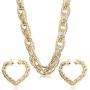 Hanpabum Gold Plated Chunky Rope Chain Necklace and Large Hollow Casting Bamboo Hoop Earrings Set for Men Women Costume Jewelry Punk Hip Hop Rapper Style
