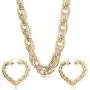 Hanpabum Gold Plated Chunky Rope Chain Necklace and Large Hollow Casting Bamboo Hoop Earrings Set for Men Women Costume Jewelry Punk Hip Hop Rapper Style