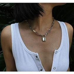 JAYUMO Lock Necklaces for Women Girls Cute Padlock Punk Choker Chain Necklaces Set Gold & Silver Tone