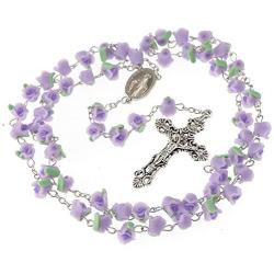 YWLI Rosary Beads Catholic - 6 Color, Confirmation Gifts for Teenage Girl, Polymer Clay Rose Necklace Jewelry, Silver Alloy Cross Necklace for Women, Gifts for Women