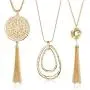 FUNRUN JEWELRY 3PCS Long Pendant Necklace for Women Circle Knot Tassel Necklace Sweater Chain Statement Necklace Set