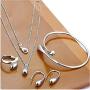 Syhonic 925 Sterling Silver Jewelry Set for Women, Teardrop Necklace + Earring + Ring + Bangle Set for 4 Pcs, Party Mothers Day Prom Wedding Fashion Accessories Gift