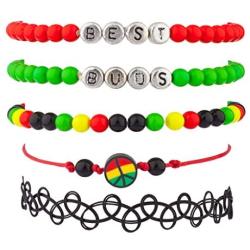 LUX ACCESSORIES Best Buds Weed Marijuana 420 Pot Rasta Peace Love Unity Arm Candy Bracelet Set