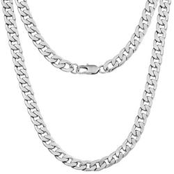 Silvadore 9mm Curb Mens Necklace - Silver Chain Flat Cuban Stainless Steel Jewelry - Neck Link Chains for Men Man Boys Male Heavy Military - 18 20 22 24 inch