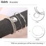 Haloty Boho Layered Knot Bangle Bracelets Silver Dainty Coin Beaded Hand Jewelry for Women and Girls(5Pcs)